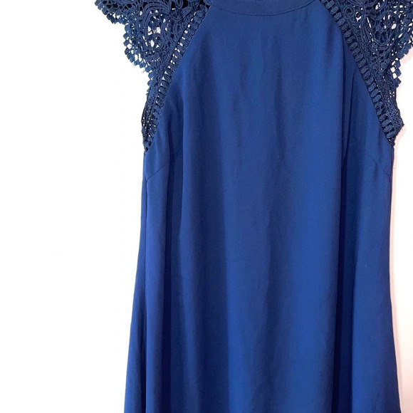 Altar’d State Navy Blue Crochet Sleeve Lined Mini Dress Small Women’s - Picture 3 of 10